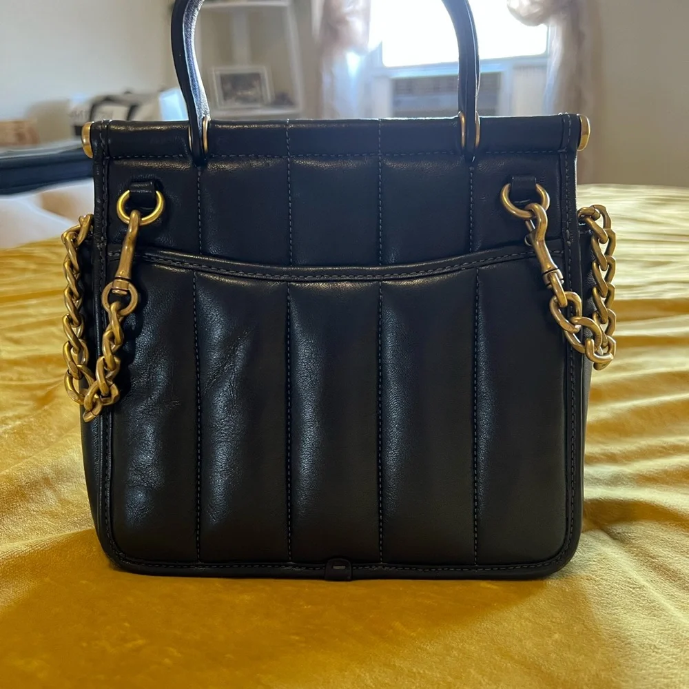Coach Black Leather Satchel with Gold Accents - Picture 4 of 9